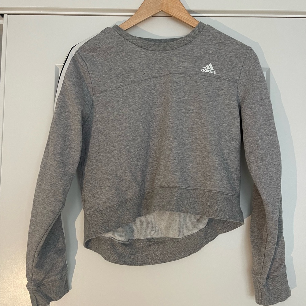Adidas Gray Retro Stripe Cropped Sweatshirt